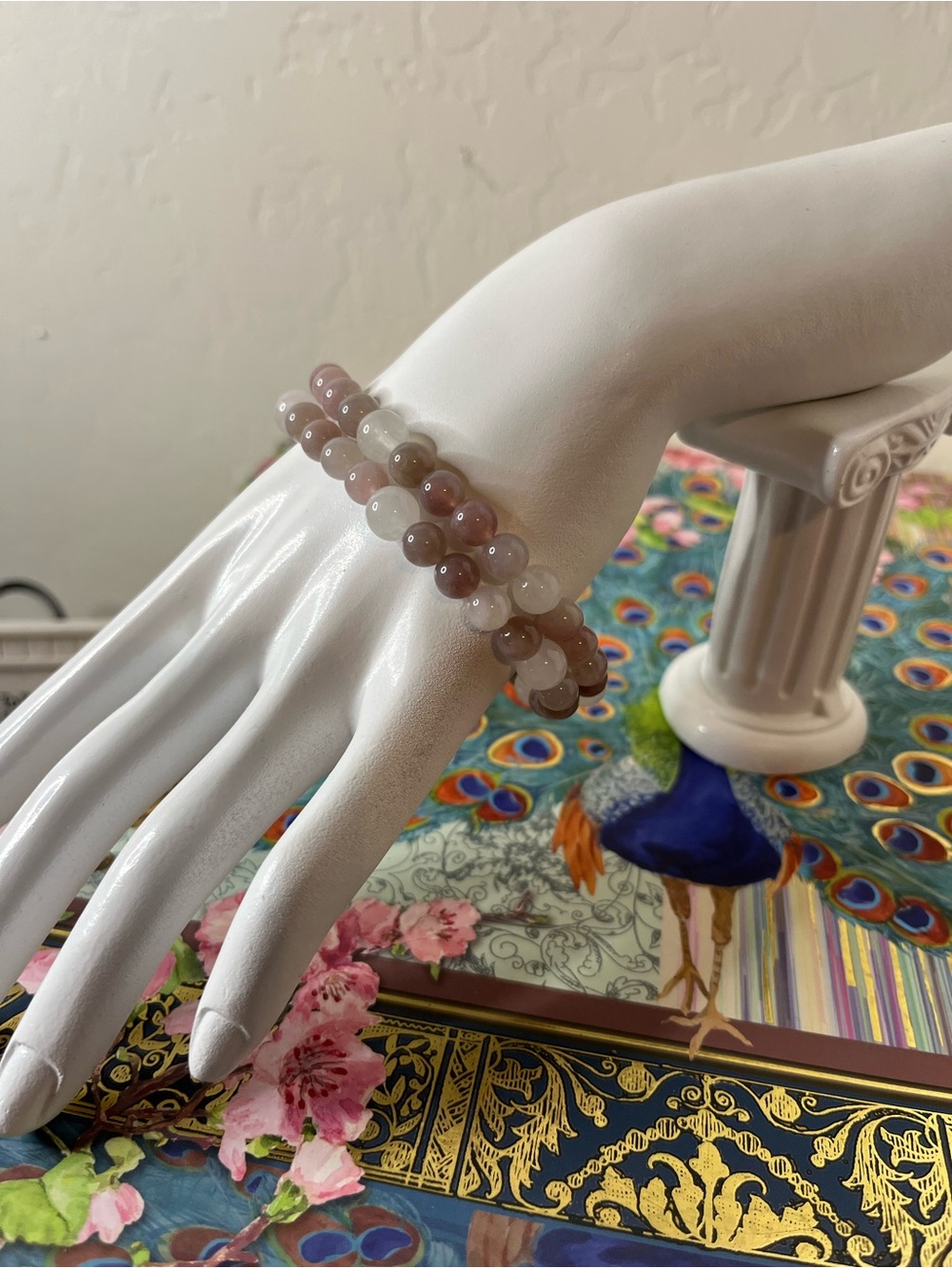 🌸 Natural Rose Quartz & Clear Quartz 2- Piece Bead Bracelet Stack 🌸